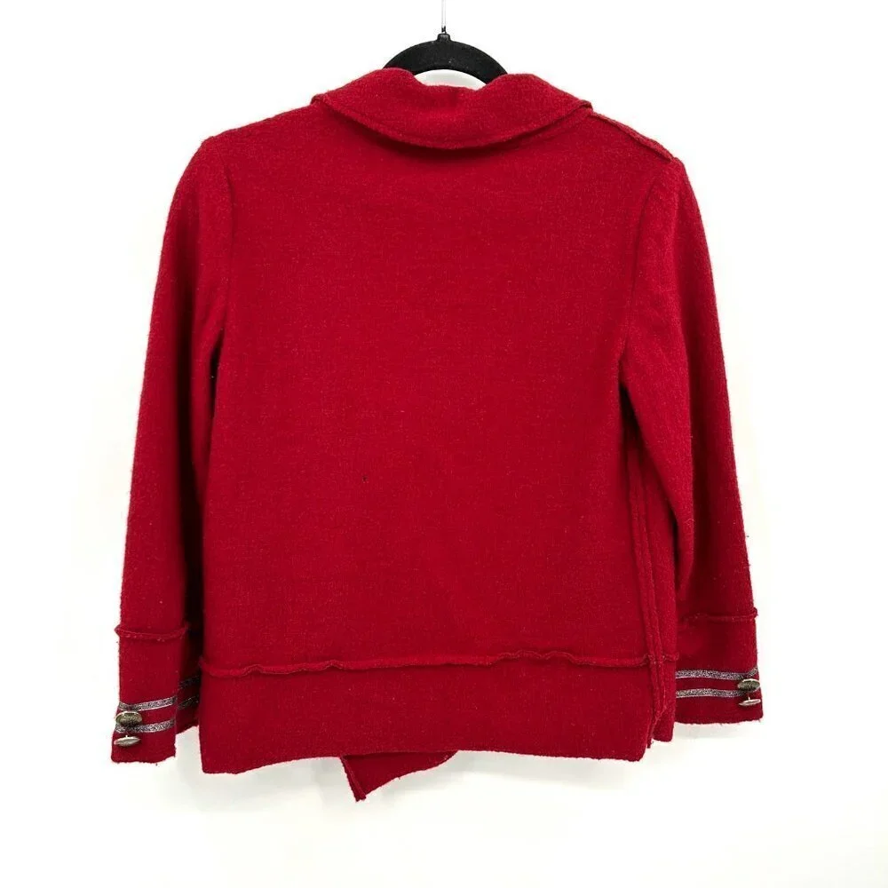 FREE PEOPLE We The Free Red Silver Metallic Wool Double Breasted Coat Jacket XS
